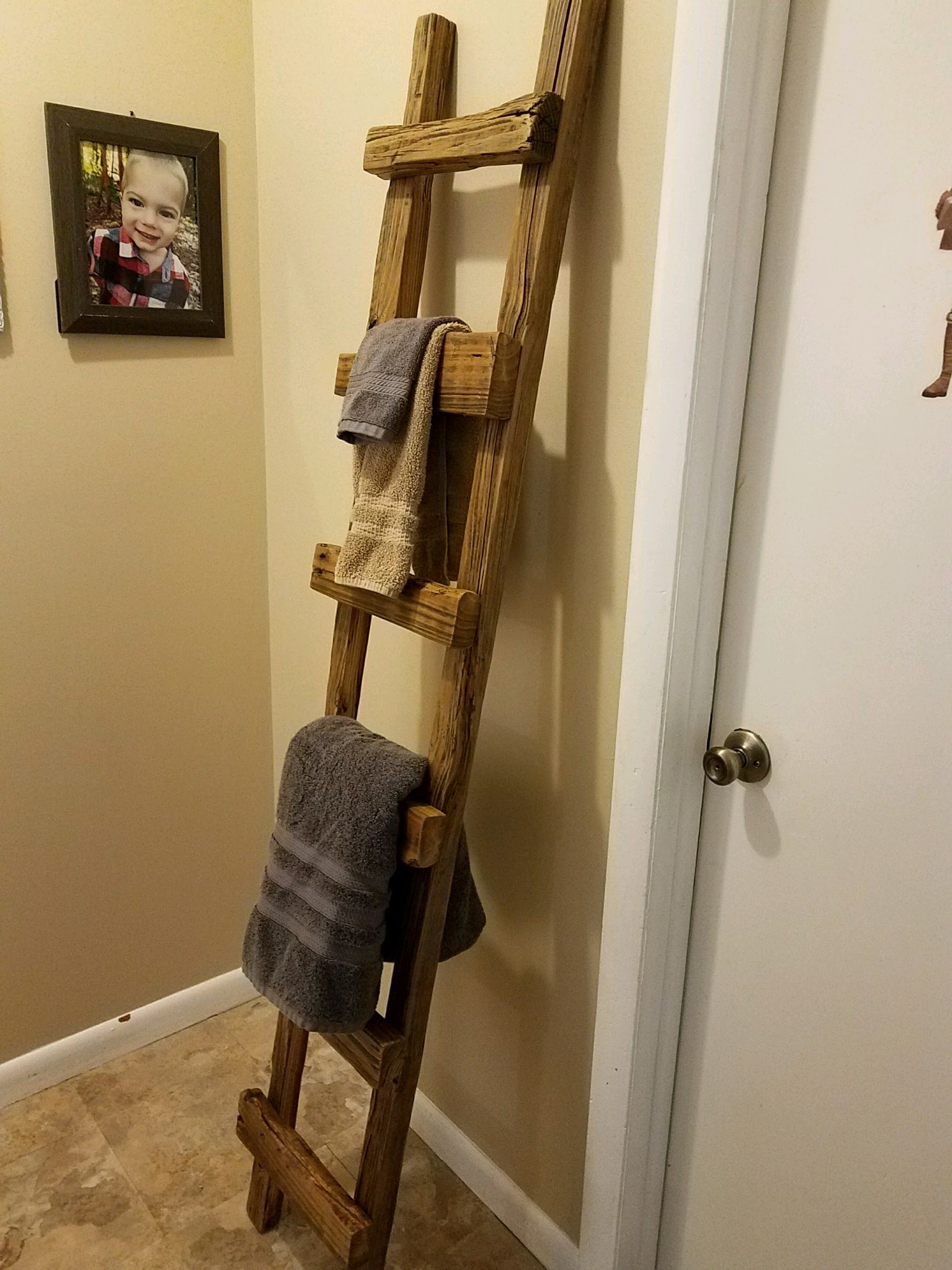 Reclaimed Wood Ladder in Hallway