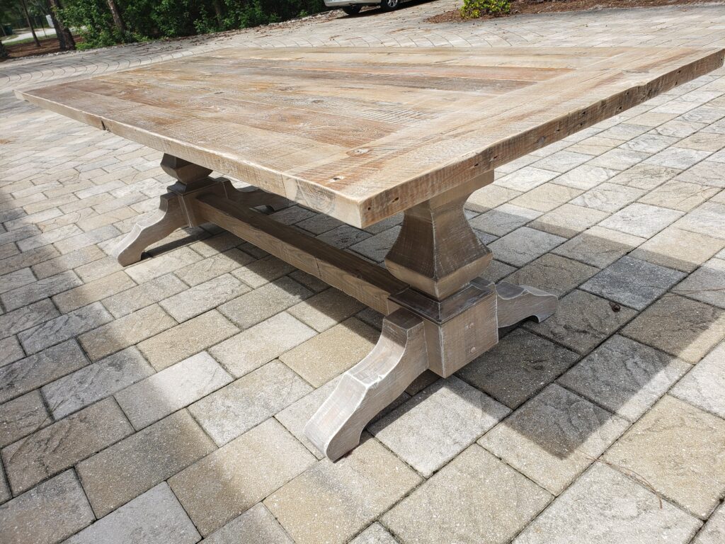 reclaimed wood weathered oak and white wash trestle table