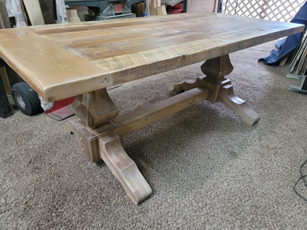 6ft reclaimed wood trestle table with white wash