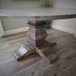 60 round gray distressed table with massive pedestal