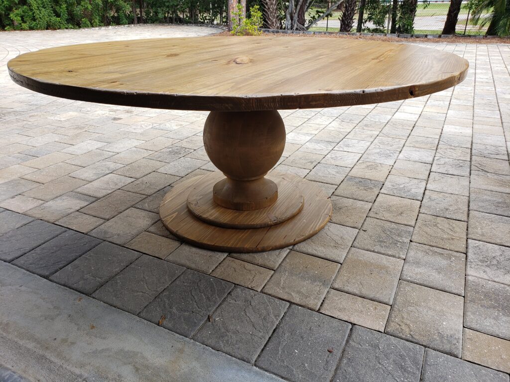 72in distressed pine needles round pedestal table