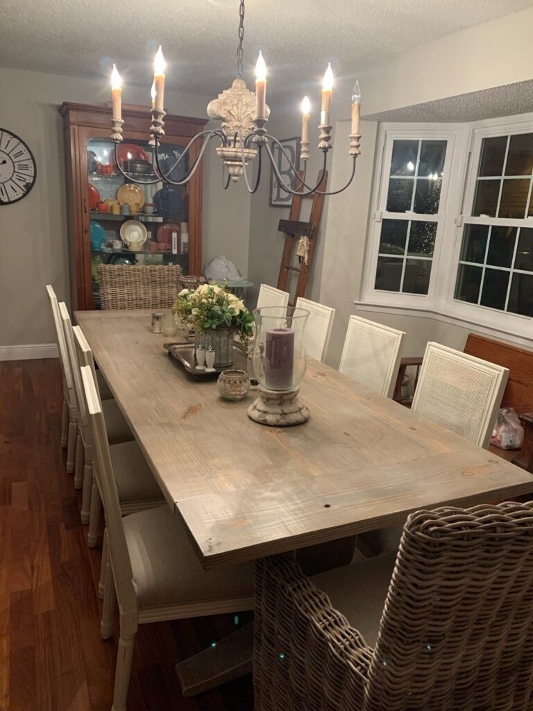 9ft trestle table in weathered oak and white wash