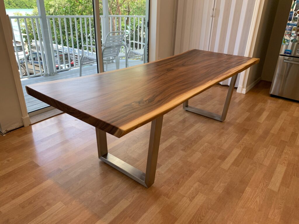 live edge walnut table 8ft with brushed metal legs
