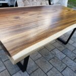 Solid Wood Live Edge Dining Room Table with Black Metal Legs