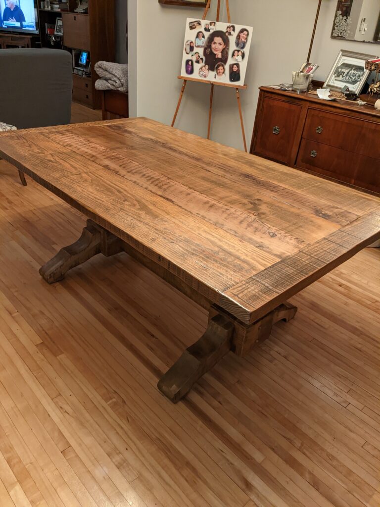 reclaimed wood honey trestle table