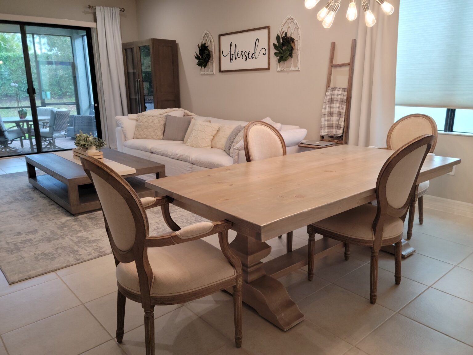 Naples Table Base Naples Family Gets A New Solid Wood Gray & White Wash Trestle Table ...