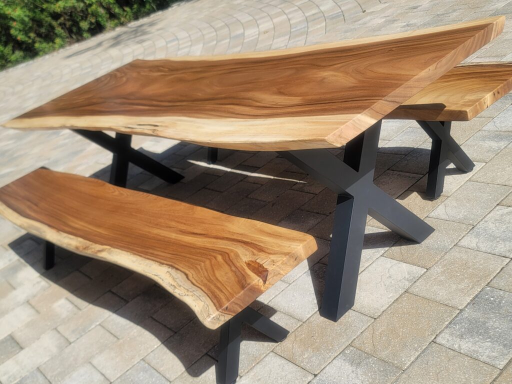 9ft Live Edge Dining Table with Matching Benches