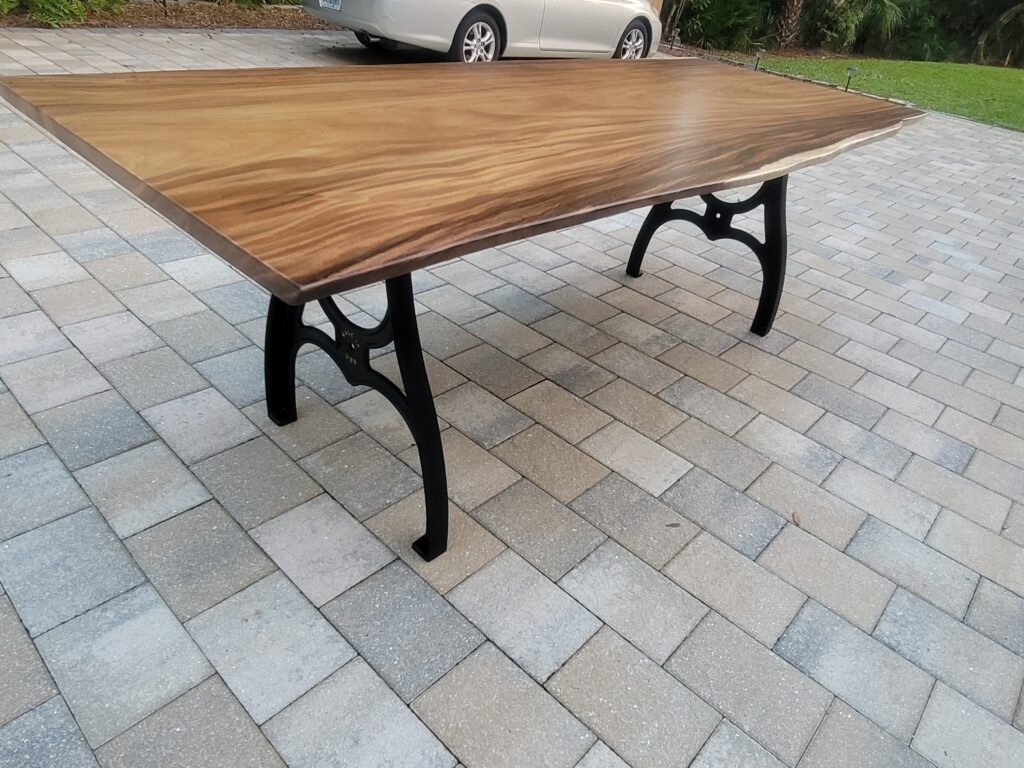 9ft Live Edge Dining Table with Cast Iron Bases