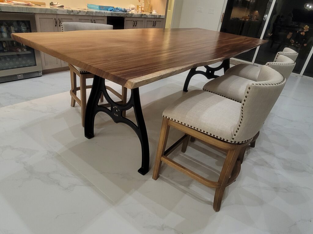 9ft Live Edge Dining Table with Cast Iron Bases 2