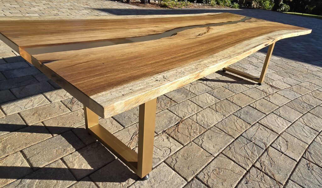 8ft Live Edge Dining Table with Gold U Bases