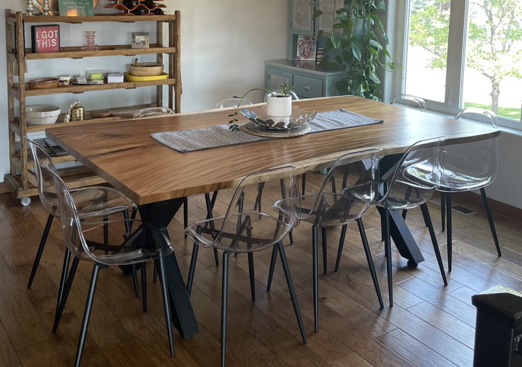 7ft Live Edge Dining Table with X Bases